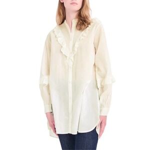 KAREN by Simonsen Ruffle Balloon Sleeve White Peasant Long Shirt Top Size 12